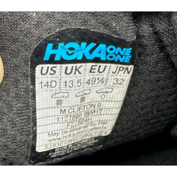 HOKA Clifton 9 Supportive Running Shoes Black White Cushioned Trainers Men’s 14 - Picture 8 of 13